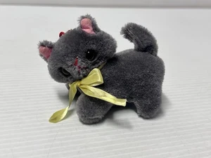 Vintage Miniature Plush Gray Mohair Kitten Christmas Ornament Cat Plastic Eyes - Picture 1 of 11