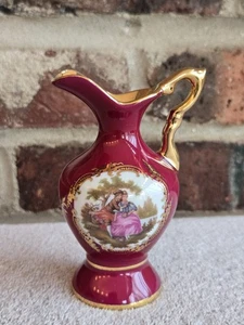 Brocca 4" Limoges Castel France coppia corteggiamento rosso/marrone e oro da collezione  - Foto 1 di 14
