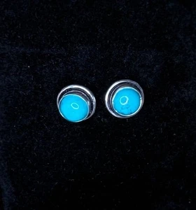 Turquoise Hand Made Sterling Silver Earrings - Picture 1 of 2