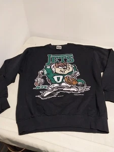 Vintage 90's New York Jets NFL Taz Devil Graphic Style Sweatshirt Large - Picture 1 of 7