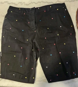 Briggs New York womens black Shorts Bermuda colorful polka dot size 14P Black - Picture 1 of 6