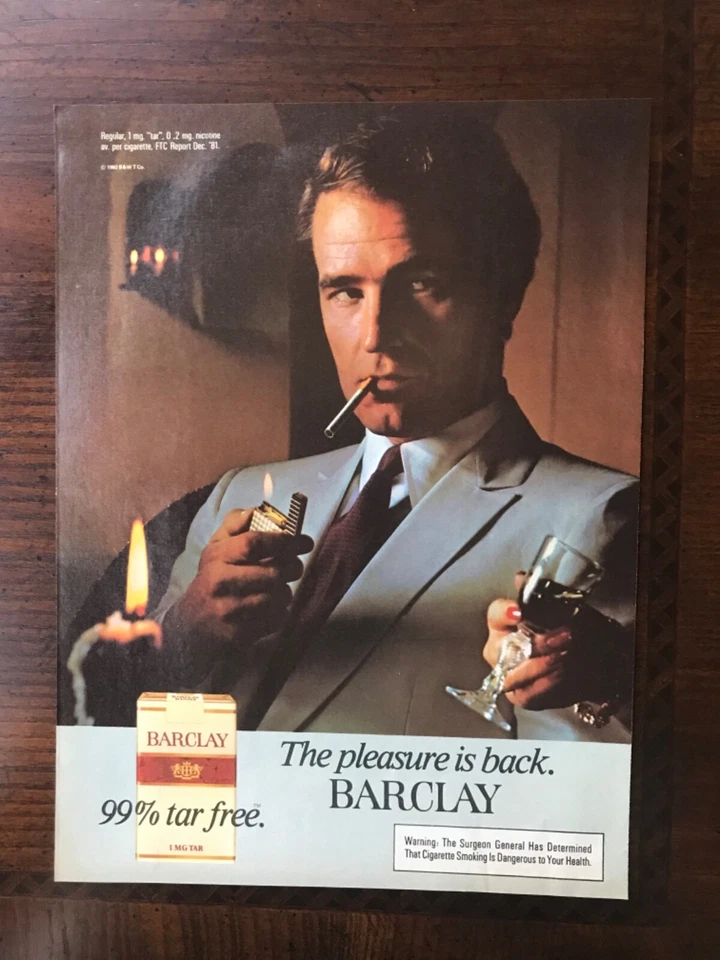 Anuncio impreso original vintage 1982 Barclay Cigarettes 99 % libre de alquitrán Foto 1 de 1