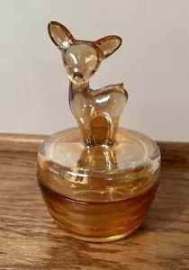 Vintage Fawn Deer Trinket Glass Trinket Jar With Lid - Picture 1 of 5
