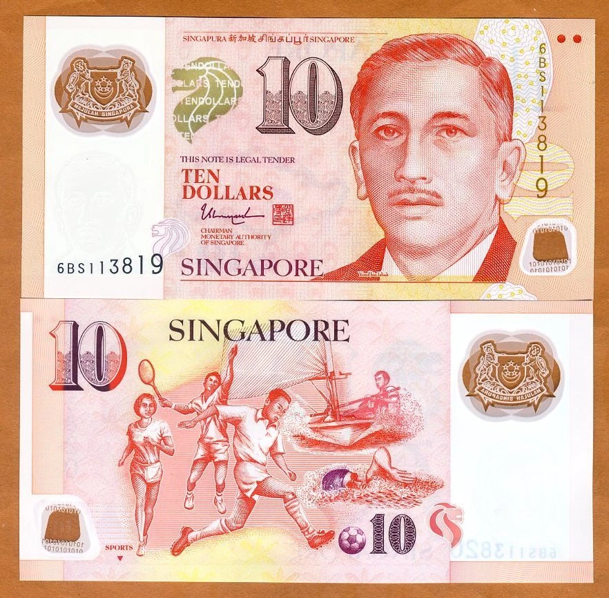 Singapore, 10 Dollars, ND (2018), Polymer, P-48m, UNC Inverted Solid Triangle - Image 1 of 1