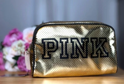 Victoria's Secret Rosa Desfile de Moda Dorado Grande Bolsa de Maquillaje Cosméticos Estuche de Viaje Foto 1 de 4