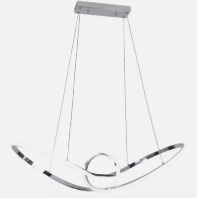 Lampadario a Sospensione LED 38W Design Curvilineo Fiocco Argento Cromato CCT - Immagine 1 di 4