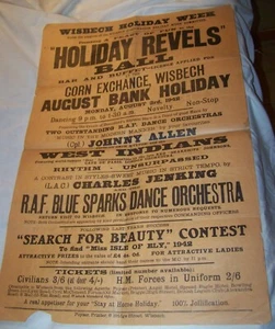 1942 Segunda Guerra Mundial RAF Royal Air Force Services Ball Dance Cartel Wisbech Cambridgeshire - Imagen 1 de 3