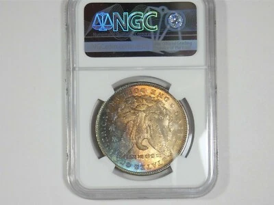 Reverse Electric Blue & Rose Gold Toning on this 1896 Morgan Dollar NGC  MS 64 - Image 1 of 4