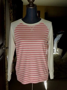 Eddie Bauer Damen-Strick-Langarmshirt ecru und orange gestreift Größe SM neu ohne Etikett - Bild 1 von 9