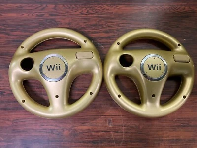 2 Pack Mario Kart Racing Steering Wheel Gold Nintendo Wii Remote Controller A13 - Image 1 of 2