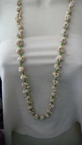 #61XX vtg Costume NECKLACE CLUSTER of TINY SEA SHELLS & Green & Orange Beads 18" - Picture 1 of 6