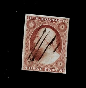 US 1851 Sc #10 3 c Washington Used - Light Pen Cancel - Centered - Picture 1 of 1