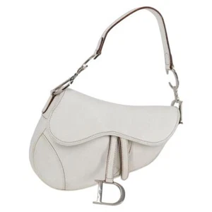 Christian Dior Saddle bag Hand Bag Leather White Auth am8050A - Picture 1 of 24