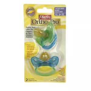 Playtex Ortho-Pro Schnuller blau grün kieferorthopädische Latex Brustwarze Old Stock 3+ Monate - Bild 1 von 2