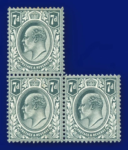 1910 SG249a 7d Deep Grey-Black M37(2) MNH Blk of 3 Cat £510 azco Cover