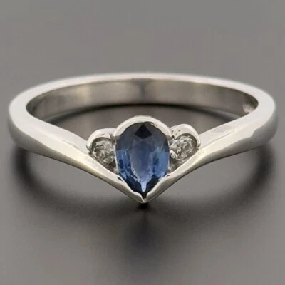 9ct White Gold Sapphire & Diamond Three Stone Ring Size P Hallmarked - Image 1 of 4