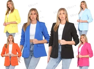 Womens Ruched Sleeve Fully Lined Blazer Casual Formal Girls Collared Jacket 8-18 - Picture 1 of 23