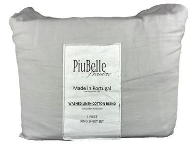 PiuBelle Portugal KING Sheet Sheet Washed Linen Gray Cotton Linen Blend Solid - Image 1 of 4