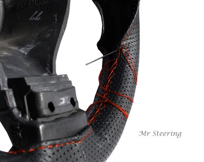 Para Rover Cityrover Negro Cuero Perforado Cubierta Volante Naranja Pegatina - Imagen 1 de 4