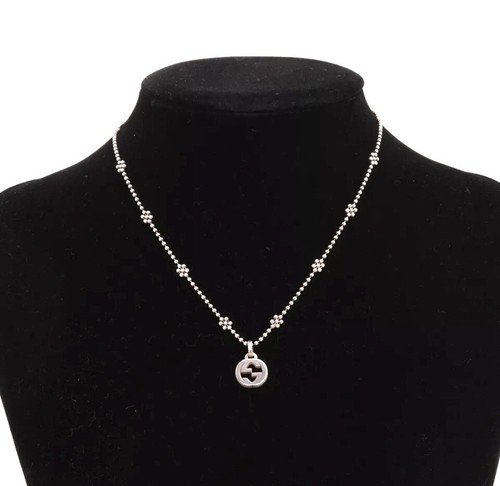Collana Gucci perle sfera argento con ciondolo G ad incastro 925 Italia