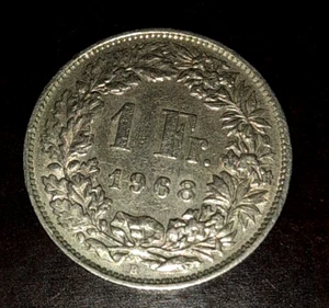 1 Schweizer Franken - 1968 B - K-N - Kursmünze- ungereinigt - Patina - Bild 1 von 3