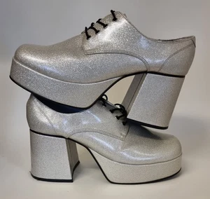 Vintage 1970’s Glam Rock Disco Silver Platform Shoes Funtasma Gay pride LGBTQ - Picture 1 of 11
