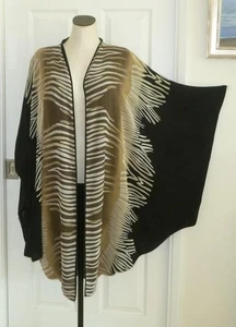 Very Vollbracht Vtg Revers Artsy Animal/Black Cocoon Batwing Midi Duster OS M L - Picture 1 of 14