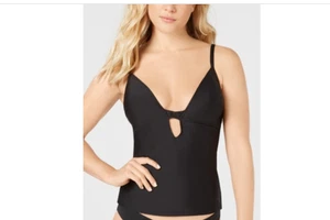 Bar III BLACK Solid Plunging Molded Cup Tankini Swim Top US Large - Picture 1 of 1