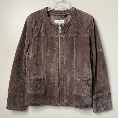 Chaqueta Mocha Bradley Bayou Gamuza Cuero Sin Cuello Trenzada Cremallera Completa Talla XL Foto 1 de 4