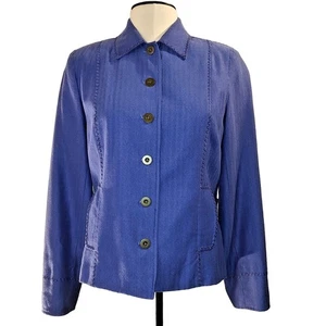Coldwater Creek Woman's Blue Short Jacket Size 8 Embroidery Shoulder Pad Lined - Picture 1 of 14