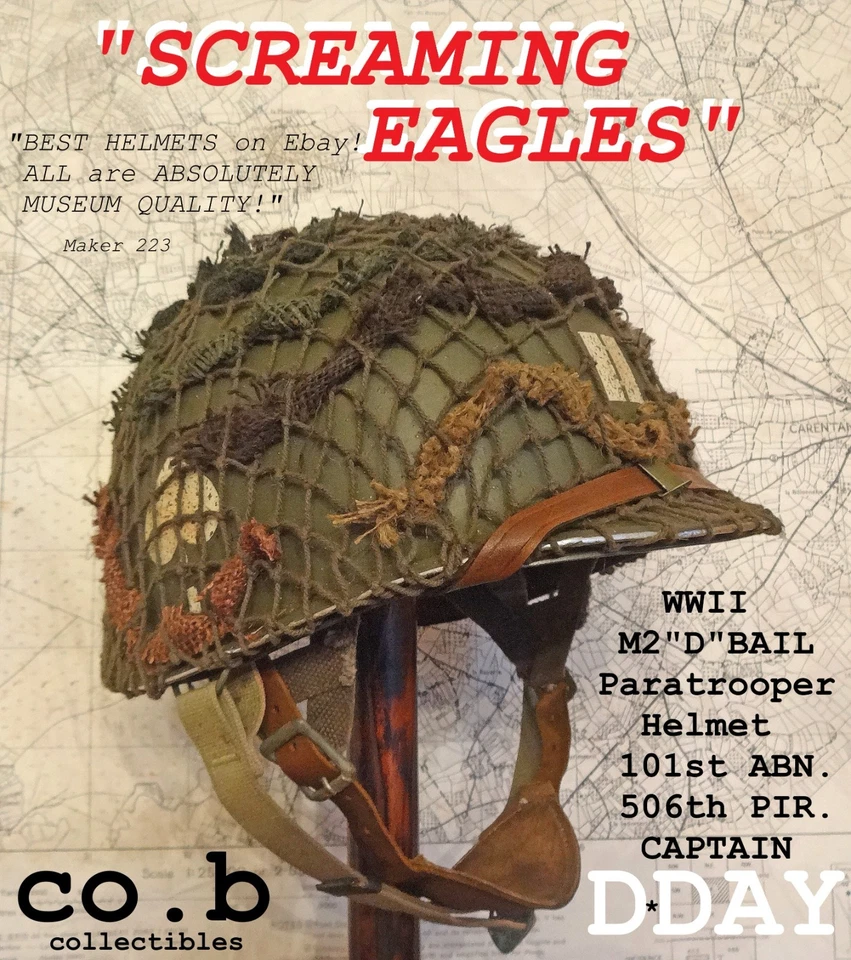 Casco de fianza M2 "D" de la Segunda Guerra Mundial 101º ABN 506º PIR Capt. con revestimiento de salto Westinghouse D*DÍA Foto 1 de 4