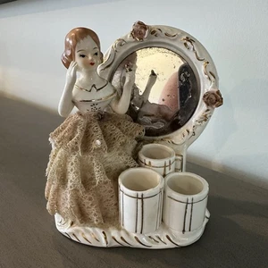 Vintage Keramik Lippenstift Halter Kosmetik Kommode Spiegel Dame Japan - Bild 1 von 8