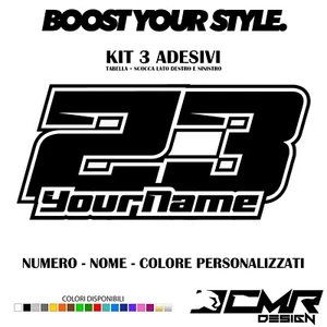 3 Adesivi Stickers NUMERO NOME GARA NUMERI Moto Cross Honda Ktm Yamaha Suzuki - Picture 1 of 4