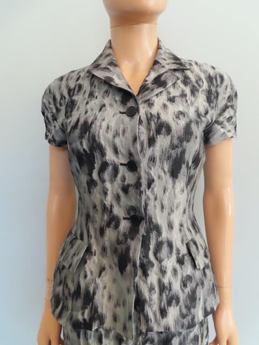 Blazer corto Christian Dior grigio nero jacquard stampa leopardata Slv F 34 US 2