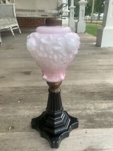 Antique Large Embossed Pink Roses Glass Kerosene Oil Lamp #2 Oil  Burner Part
