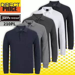 JB's Wear Mens Pocket Polo Shirts Long Sleeve Plain Colour Work Casual 210PL - Picture 1 of 14