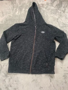 Vans Off The Wall Hooded Sweatshirt Kids M Black Fleece Logo Graphic Full Zipper - Picture 1 of 12