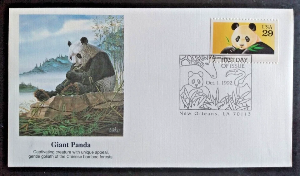 GIANT PANDA BEAR NATIONAL WILDLIFE FEDERATION  1992 FLEETWOOD CACHET FDC UNADDR - Image 1 of 1