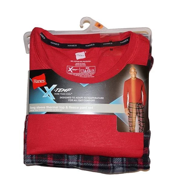 Conjunto de top térmico y pantalón micro polar de manga larga Hanes X-Temp para hombre - rojo a cuadros Foto 1 de 1