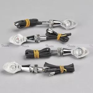 4x Chrome Motorcycle Mini LED Turn Signals Indicators Light Amber Universal 12V - Picture 1 of 6