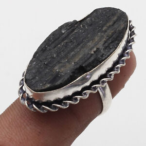 Black Tourmaline Sterling Silver Plated Ring US 7 Gemstone Jewelry R10480