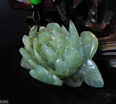 100% Natural Hand-carved Jade Pendant Jadeite Necklace Peony Flower R039i • 31.45$