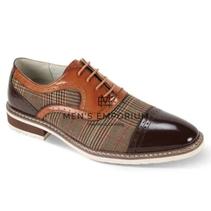NUOVE scarpe eleganti uomo Giovanni vera pelle tweed estive 2 toni marrone marrone marrone - Foto 1 di 1