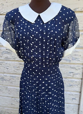 Vintage VICTOR COSTA Day 80s Does Fifties 50s Polka dot Sheer Dress Rockabilly - Image 1 of 4