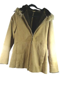 EMC Women's Size Medium Coat Faux Fur LEATHER Tan - Picture 1 of 5