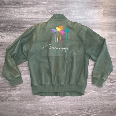 Vintage Mirage Las Vegas G-III Leather Green Embroidered Bomber Jacket Sz. M. - Image 1 of 4