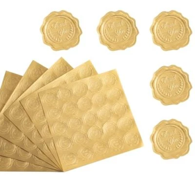 300 piezas pegatinas adhesivas de sobre en forma de corazón con sello de cera en relieve dorado gracias Foto 1 de 4