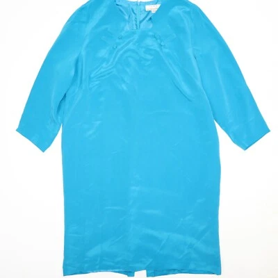 Vestido midi de seda vintage años 80 azul Shomi Miller talla 18 Foto 1 de 4