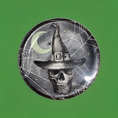 Party Creations Skull With Witches Hat￼Halloween Paper Plates 8 3/4" 8 Ct - Image 1 of 2