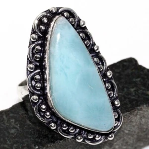 Larimar 925 Silver Plated Gemstone Handmade Ring US 7 Exquisite Jewelry GW - Picture 1 of 3